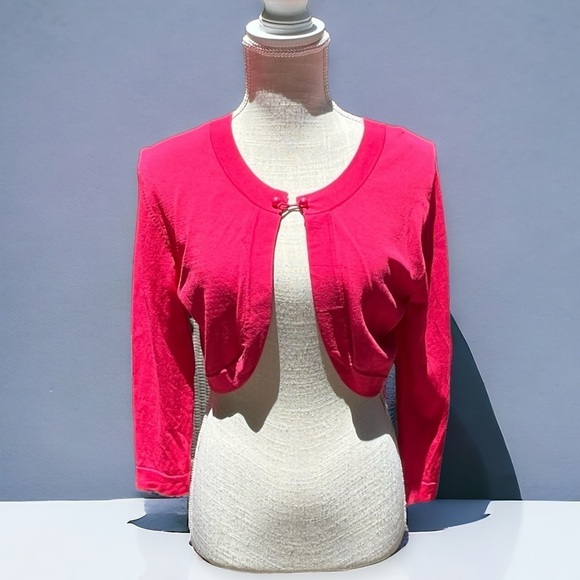 🌻Jessica Howard Petite Pink Cropped Open Cardigan Bolero Sweater Size 12 Petite - Picture 1 of 7